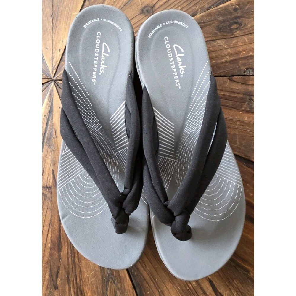 Clarks Cloudsteppers Arla Kaylie Slip On Thong Sandals Gray/BLK - Size 10M